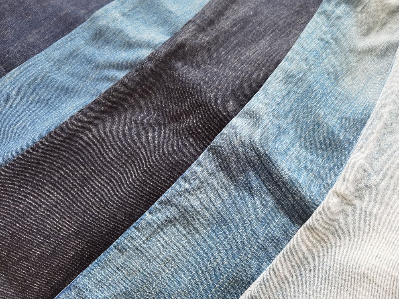About Close-up of denim fabric in several blue tones